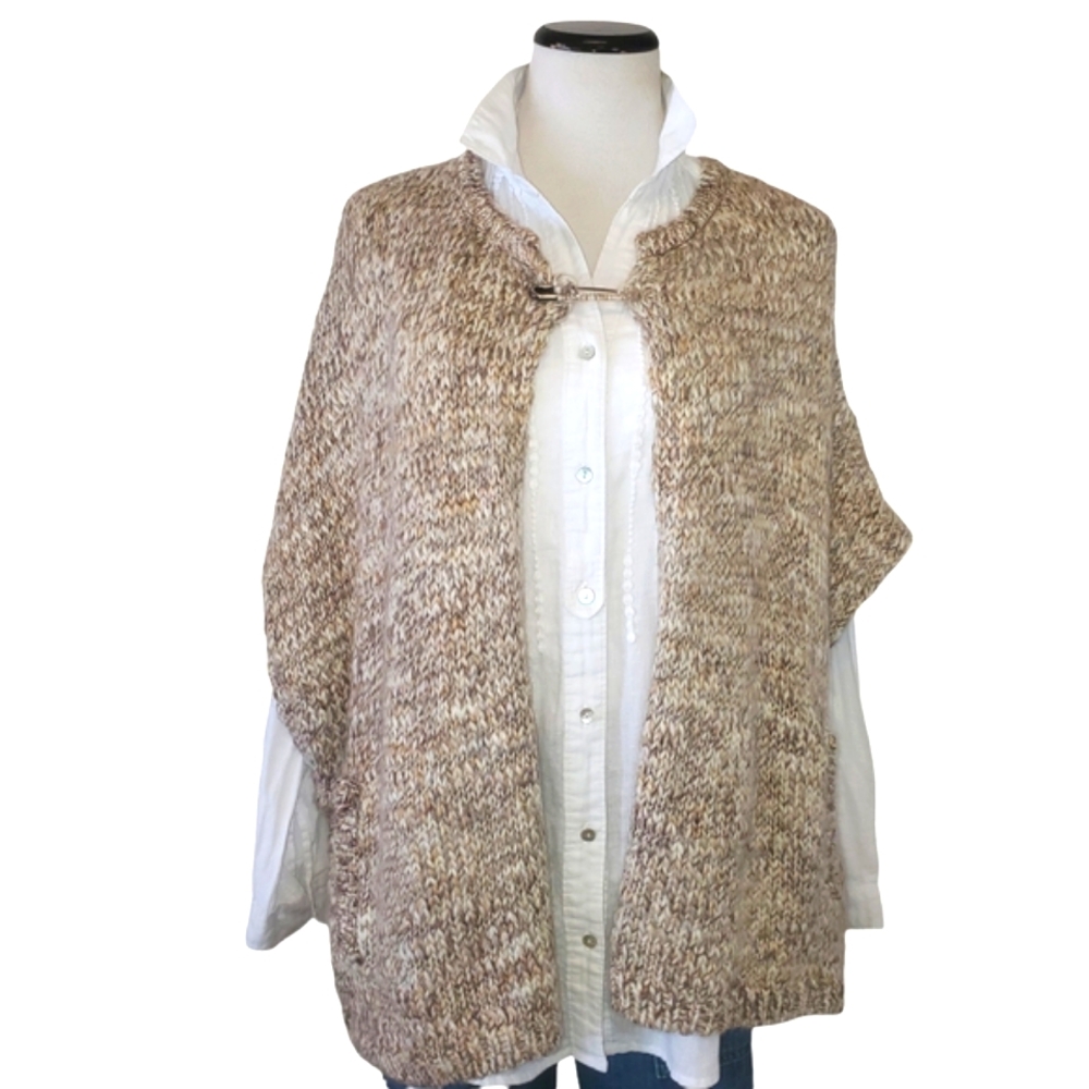 J.Jill Taupe/Cream Wool/Alpaca/Acrylic‎ Blend Shrug Sweater Poncho Women's S/M/L